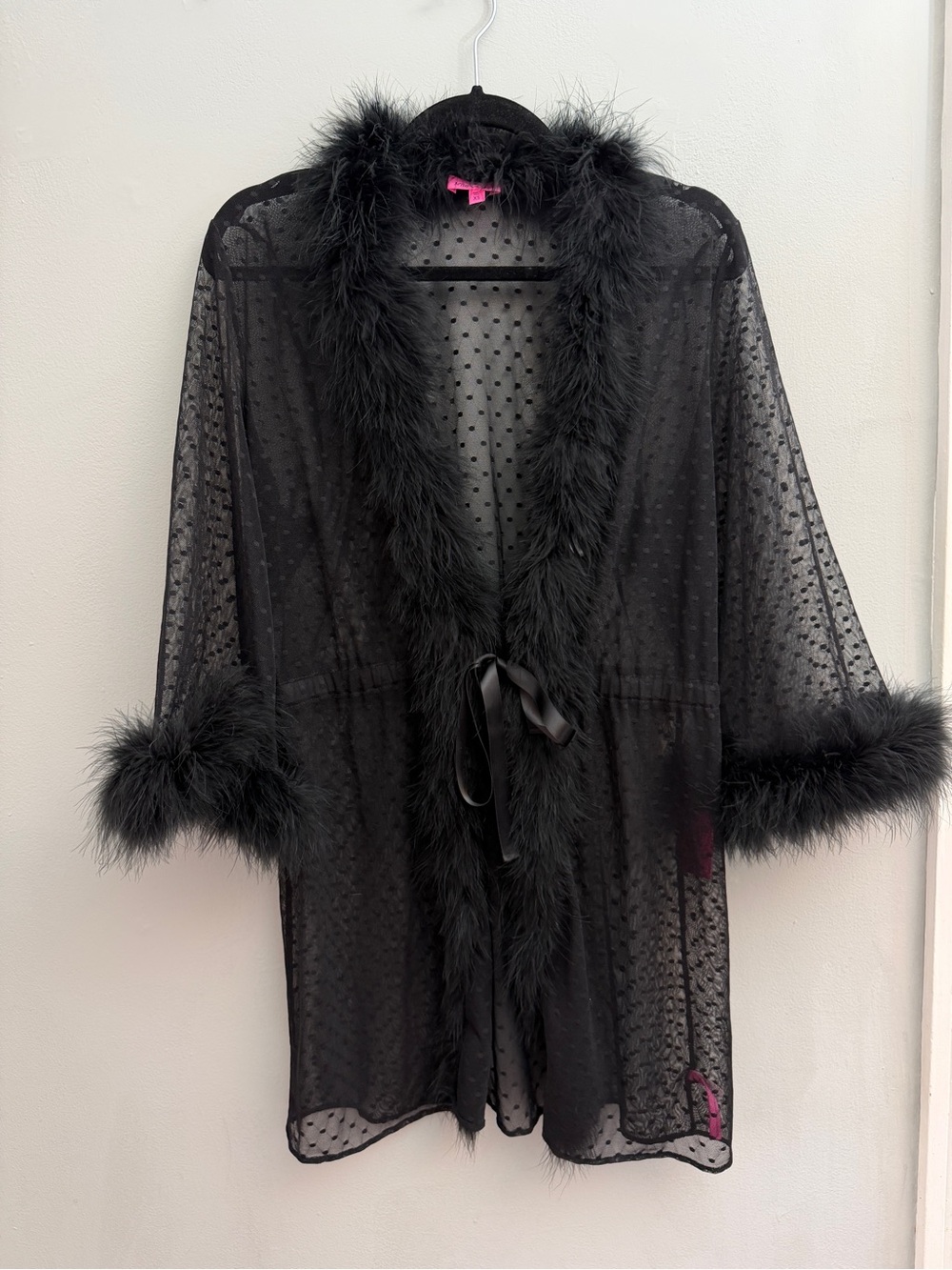 *New* Betsey Johnson Sheer Sexy Robe with Feathers, Size XS